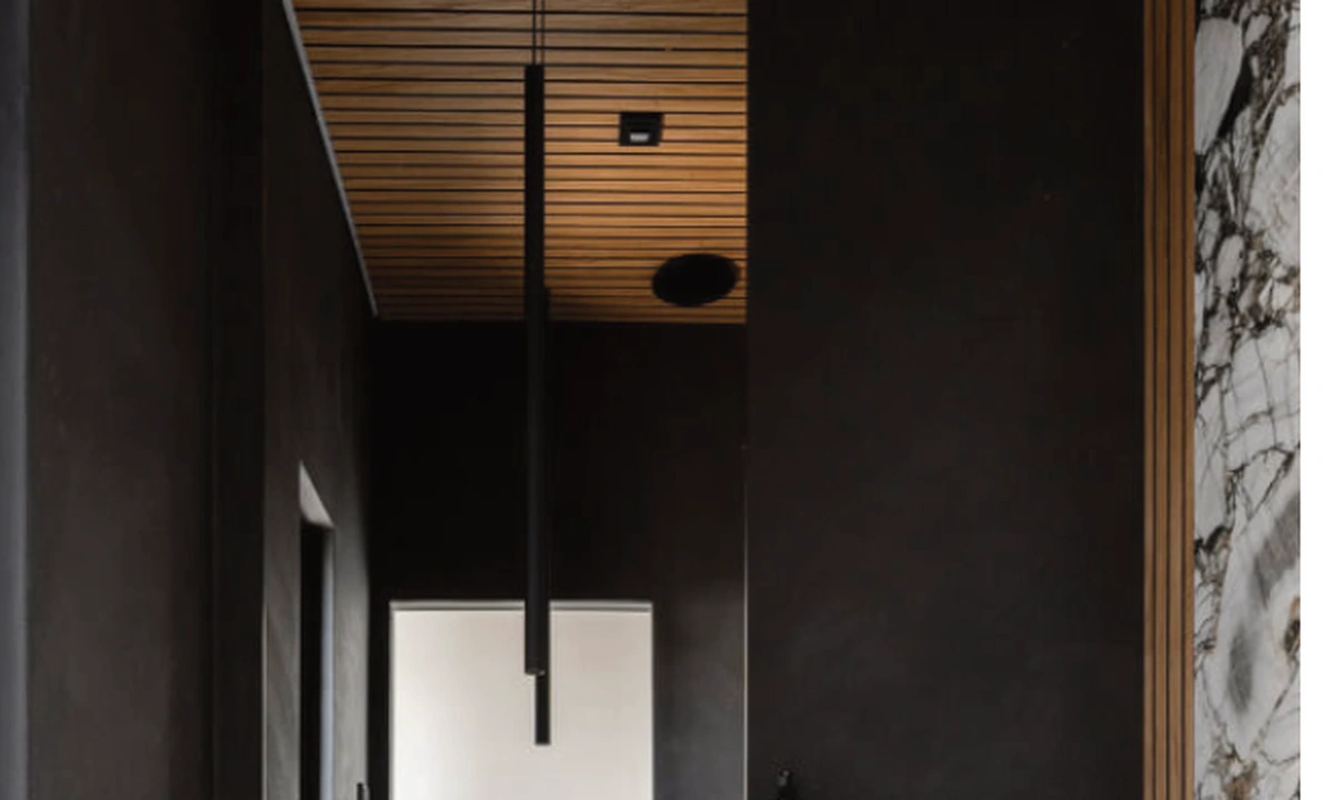 Lineawood wet-room panels on a bathroom ceiling